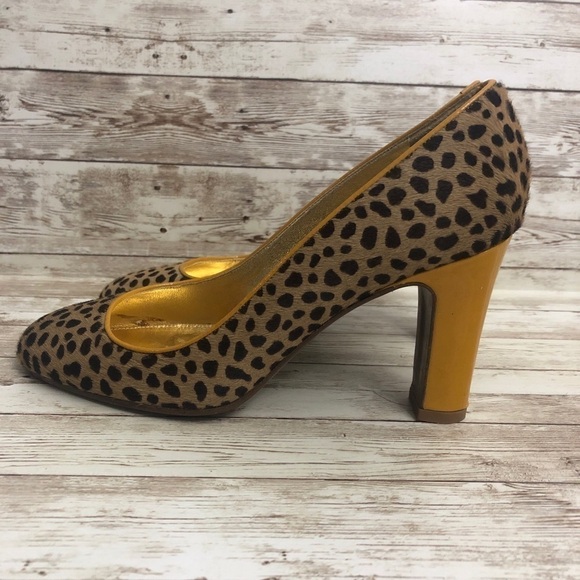 J. Crew Calf Hair Leopard Pumps with Mustard Yellow Trim - Picture 4 of 9